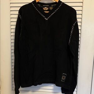 Harley-Davidson Black V-Neck Sweater with White Stitch Accents